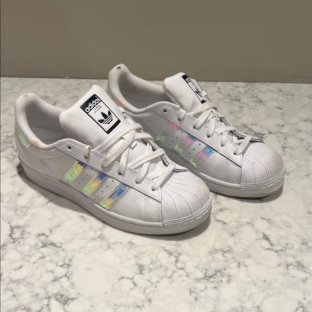 Adidas Kids White Sneakers with Colorful Stripes